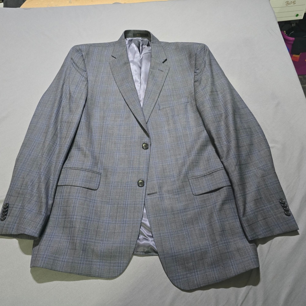Jos. A. Bank Sport Coat Mens 44L Grey Plaid Silk Wool Blend Reserve Blazer